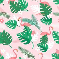 Tropical leaves with flamingos design vector