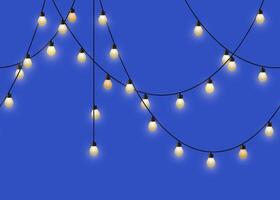 Glowing light bulb garland. Repeated decorative lamp garland. Wall decor for party. vector
