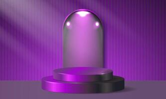 Purple display podium with lights vector