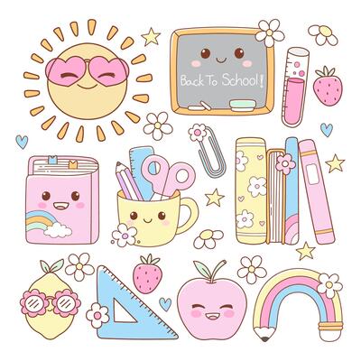 Back to School, Teacher Elements Doodle Cartoon Style