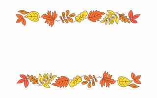 Autumn set. Leaves, doodles, drawings, sketch. Banner, frame leaf fall. Natural botanical illustration, nature border. White isolated background. vector