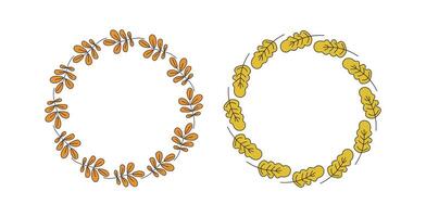 Frame round, banner autumn. Abstract autumn leaves, wreath, leaf fall. Welcome, hello autumn, inscription. Hand lettering, doodle, drawings. Natural botanical background. vector