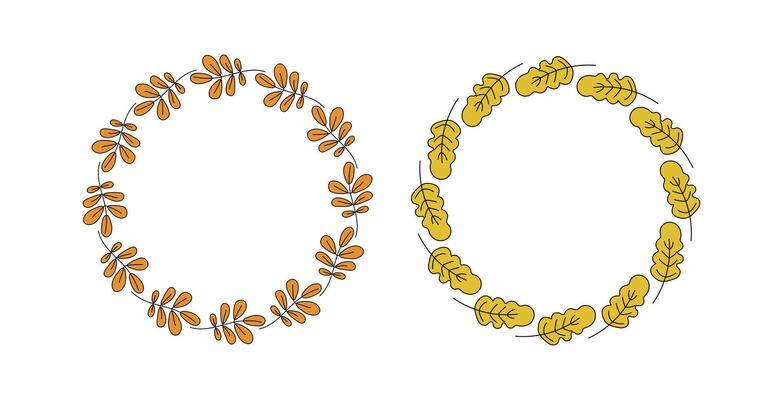 Frame round, banner autumn. Abstract autumn leaves, wreath, leaf fall. Welcome, hello autumn, inscription. Hand lettering, doodle, drawings. Natural botanical background.