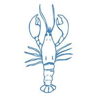 Hand drawn lobster in doodle style. Mediterranean blue summer icon, element for italian menu, wedding, print, invitation. Ink sketch design of summer beach. Flat tropical minimalist illustratio vector
