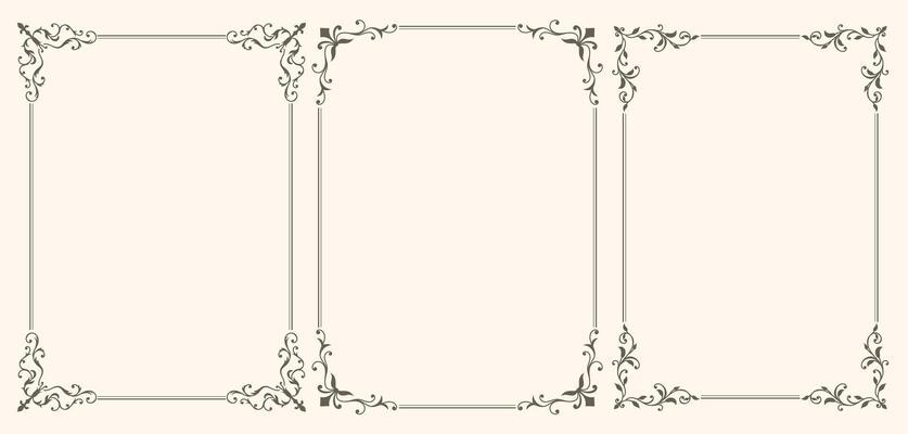 Set of frames with leaves and curls in vintage style