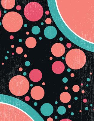 Grunge Retro Circle Pattern in Coral and Teal
