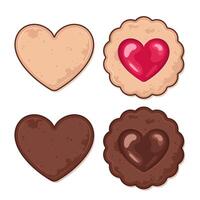 Heart-shaped biscuits, cookies in a shape of a heart, cute kawaii cartoon style illustration vector