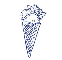 Hand draw gelato ice cream cone with lemon illustration. Vintage frozen dessert icon in sketch style vector