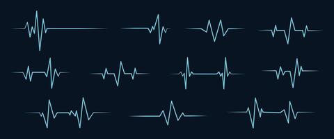 Heart rhythm set, Electrocardiogram, ECG - EKG signal, Heart Beat pulse line concept design isolated on black background vector