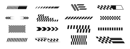 Racing stripe set, race car, checkered flag designs, racing stripe speed, decal patterns, dynamic lines, competition, automotive graphics, black and white finish line motorsport vector