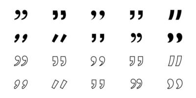 Set of quote mark. Quotes icon set. Quotemarks outline, speech marks, inverted commas or talking marks collection. Black quotes icon. illustration. vector