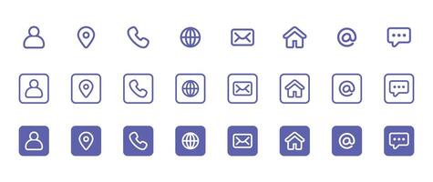 Contact us icon set. Business card, Containing user, Phone, Website, Location, Address, telephone, mail, fax, symbol sign for apps and website, vector