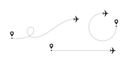 Airplane line path icon of air plane flight route. Air plane flight route with line stock-vector. vector
