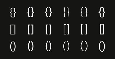 Bracket, braces, parenthes set, Diverse curly bracket styles for design, coding, and typography. Ideal symbol for software, graphic design, and programming visuals vector