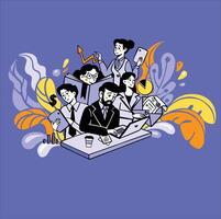 The team works, the information department is flourishing, the style is flat vector