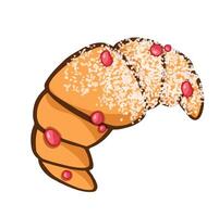 Croissant with raspberries and powdered sugar hand drawn color vector