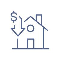 Financial crisis icon, minimal economic downturn symbol, declining market trend, money loss representation and bankrupt business element, simple economic risk indicator line flat illustration. vector