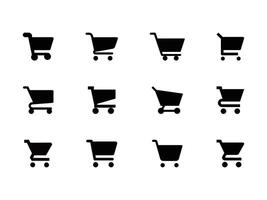shopping cart icon set with basket, trolley, and shop symbols for retail commerce and web design vector