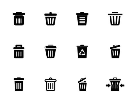 Set of Waste disposal throwing trash into Bin flat, outline icon set. Waste sorting container vectors. keep clean, dispose of carefully and thoughtfully symbol isolated on transparent background vector