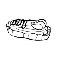 Ink doodle of an eclair with shiny glaze and cream filling. Clean, outlined style. Ideal for bakery designs, dessert menus, or sweet-themed products. Flat illustration. vector