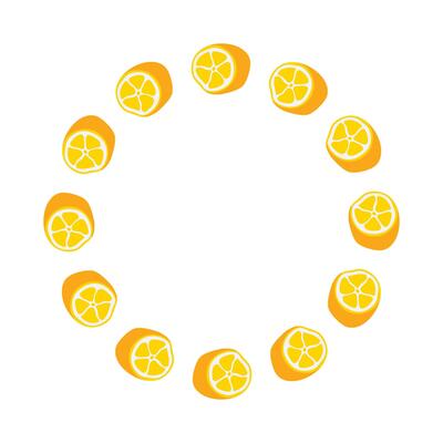 Round Lemon frame. Simple yellow Lemon slice Wreath. Slice of citrus. Decoration element for cards and seasonal decor, menu. flat illustration.