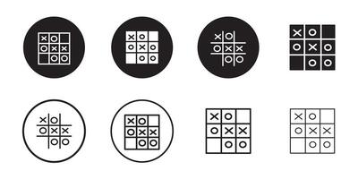 Tic tac toe icon sign set. Cross and tick kids game in black, O X game symbol. Simple thin line flat symbol, illustration vector