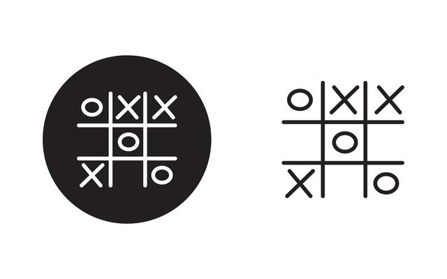 Tic tac toe icon sign set. Simple thin line flat symbol, Cross and tick kids game in black, O X game symbol. illustration