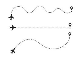 air plane flight route with start point and dash dotted line trace. race point to finish isolated on white background. Airplane line paths icon set. Airplane with dotted line route. vector