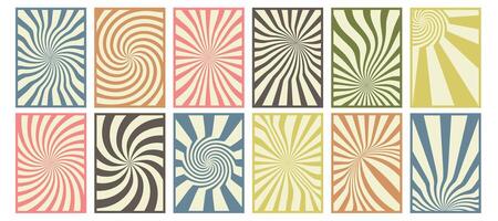 Sey of Retro backgrounds isolated. Distorted colored pattern. Hand drawn Groovy cards in style of 60s, 80s, 70s. Hippie design with wavy lines, warped streaks. illustration vector