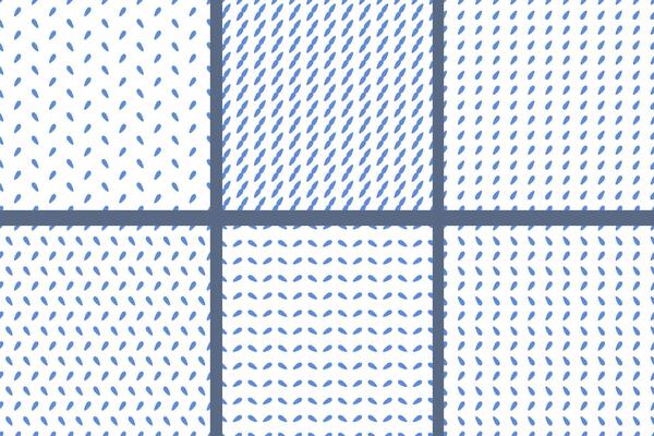 Set of abstract floral seamless patterns. Simply blue plants on white background. Doodle hand drawn nature symbols. Minimalistic templates. flat illustration