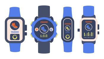 smartwatches displaying step counts vector