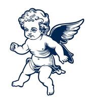 Vintage Cupid or little angel. Monochrome engraving. isolated illustration vector