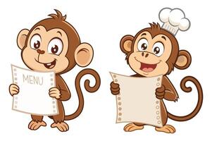 Adorable Monkeys with Menus and Cooking Attire in Fun Illustration vector