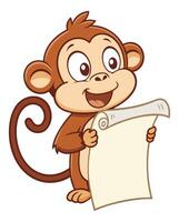 Cute Cartoon Monkey Holding a Blank Scroll with a Happy Expression vector