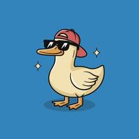 Cool Duck Wearing Sunglasses and Red Cap in Retro Style Illustration vector