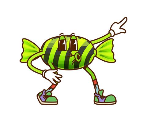 Cartoon groovy Halloween striped candy character.