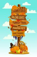Autumn signpost with pumpkins and leaves vector