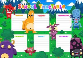 Colorful school timetable with monsters vector