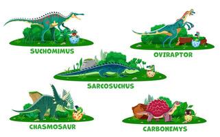 Dinosaur mother with dino kids hatching from eggs vector