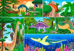 Cartoon dinosaur and reptile characters collage vector