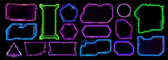 Neon game frames asset, HUD interface overlays vector