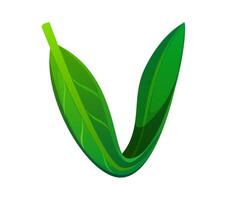 Nature green leaf font, ecology typeset letter V vector