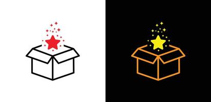 Open Box with Sparkling Stars Unboxing Silhouette Symbol Inspiration and New Ideas. Symbolizing exciting possibilities. vector