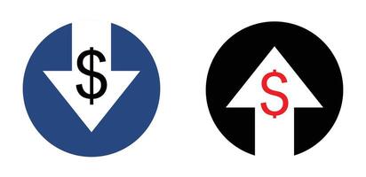 Cost decrease or increase icon. Downward vs upward dollar signs. vector
