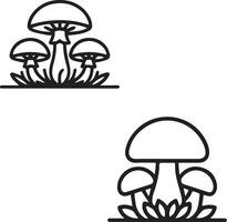 Black and white illustration featuring mushrooms in a stylized, graphic design vector