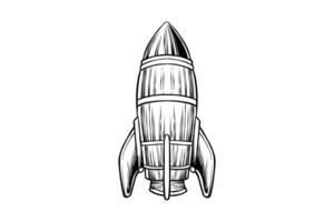 hand drawn retro rocket illustration line art vector