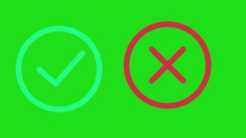 two green circles with a tick and cross on a green background video