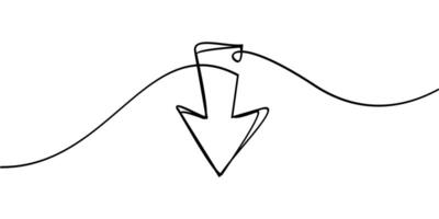 continuous line drawing of down arrow symbol or download. abstract line art illustration vector
