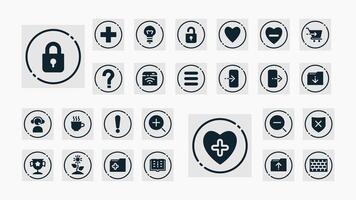 Clean outline icon set focused on health, security, UI controls, and utilities. Perfect for dashboard, app UI, or digital service design. vector