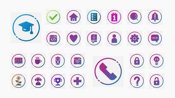 Modern outline icons in gradient style covering education, health, productivity, and mobile UI elements. Ideal for apps and dashboard UI. vector